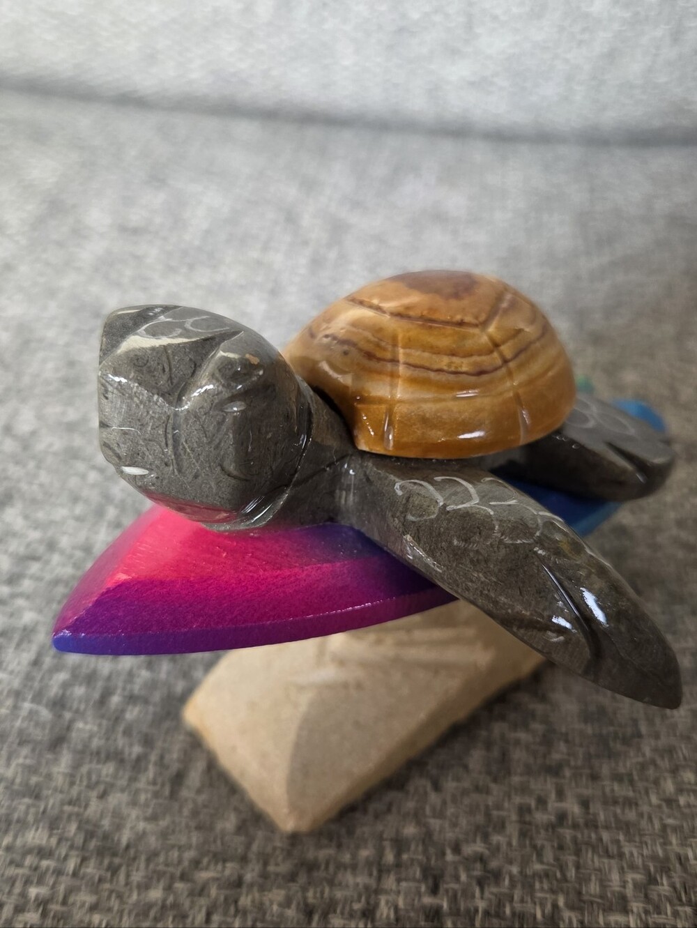 Hand Crafted Stone Turtle on Surfboard Figure 4" x 2.25" Made in Ecuador